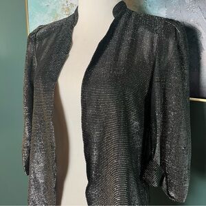 Vintage Metallic Black Shimmer Open-Front Jacket